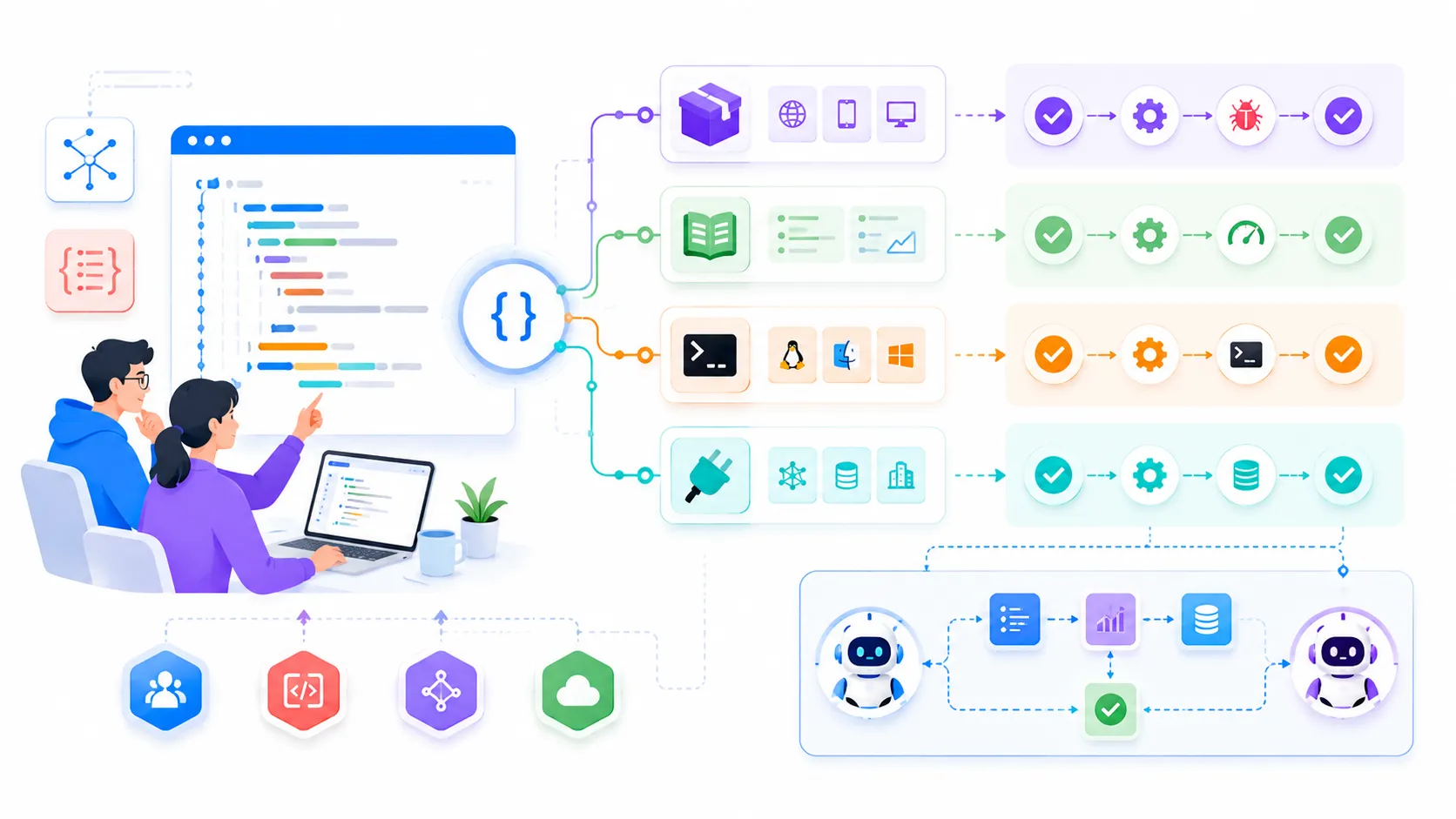 Anthropic Stainless acquisition illustrated as developers reviewing API contracts SDK outputs and MCP connectors