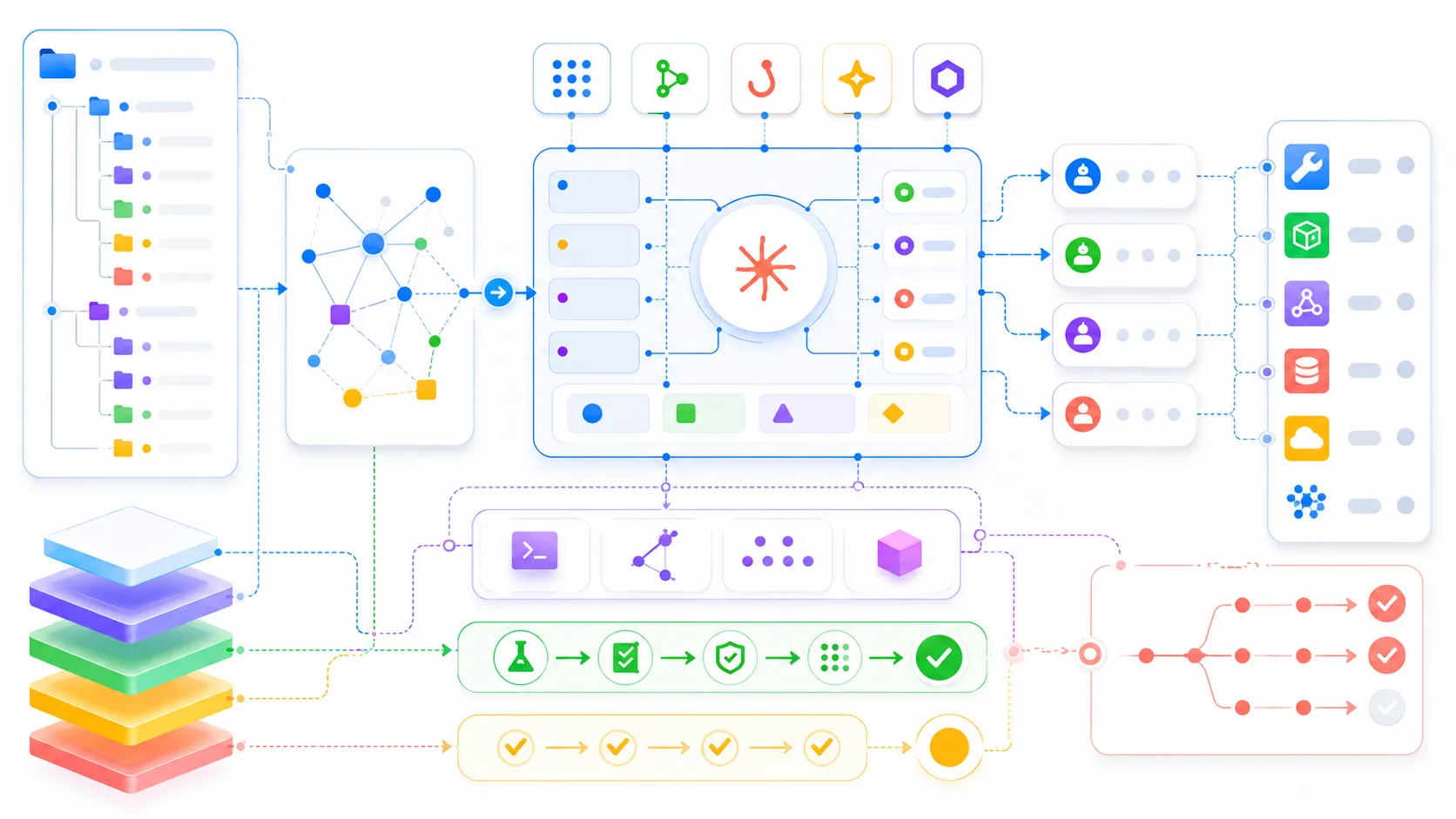 Claude Code harness workflow connecting LSP, MCP servers, hooks, tests, and repository context