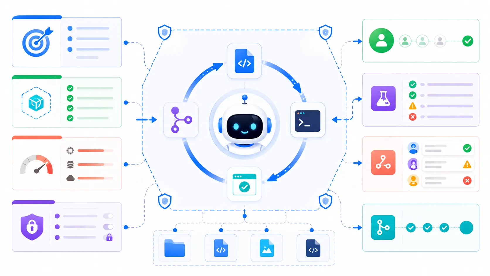 Codex Goals workflow showing bright approval checkpoints budget limits and test evidence around a coding agent loop