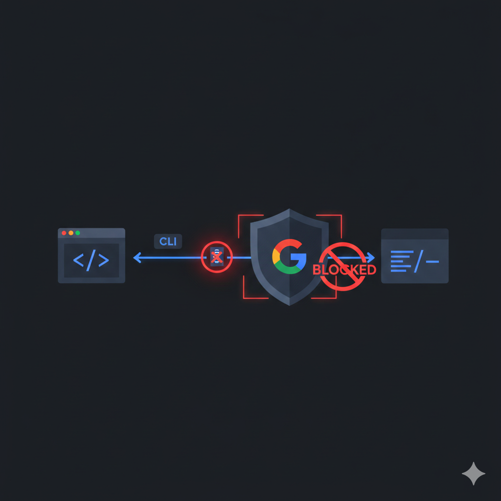 OAuth 토큰 흐름과 Google 보안 시스템의 차단 다이어그램