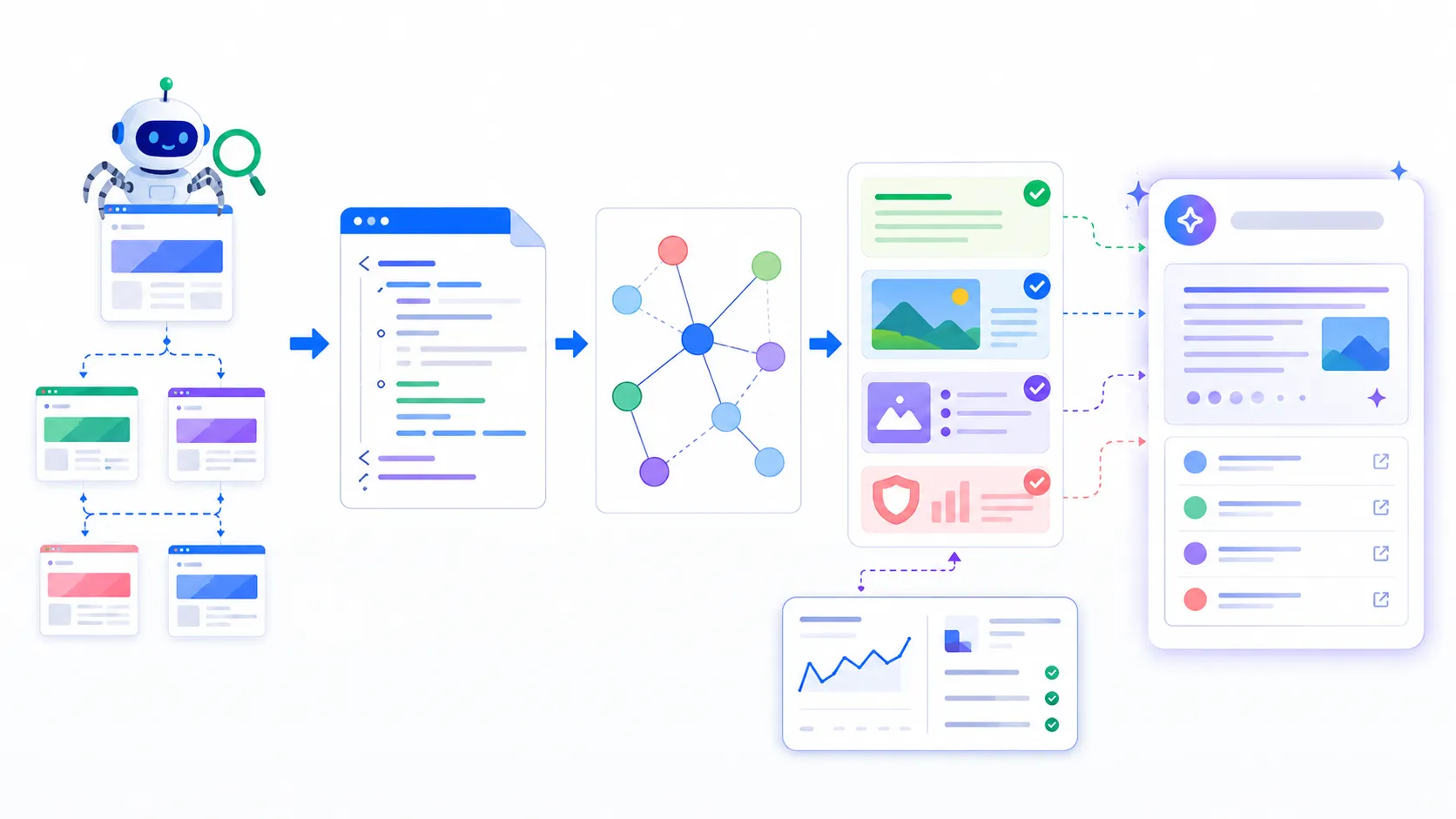 Google AI Search Guide checklist showing crawlability content quality internal links and agent friendly pages